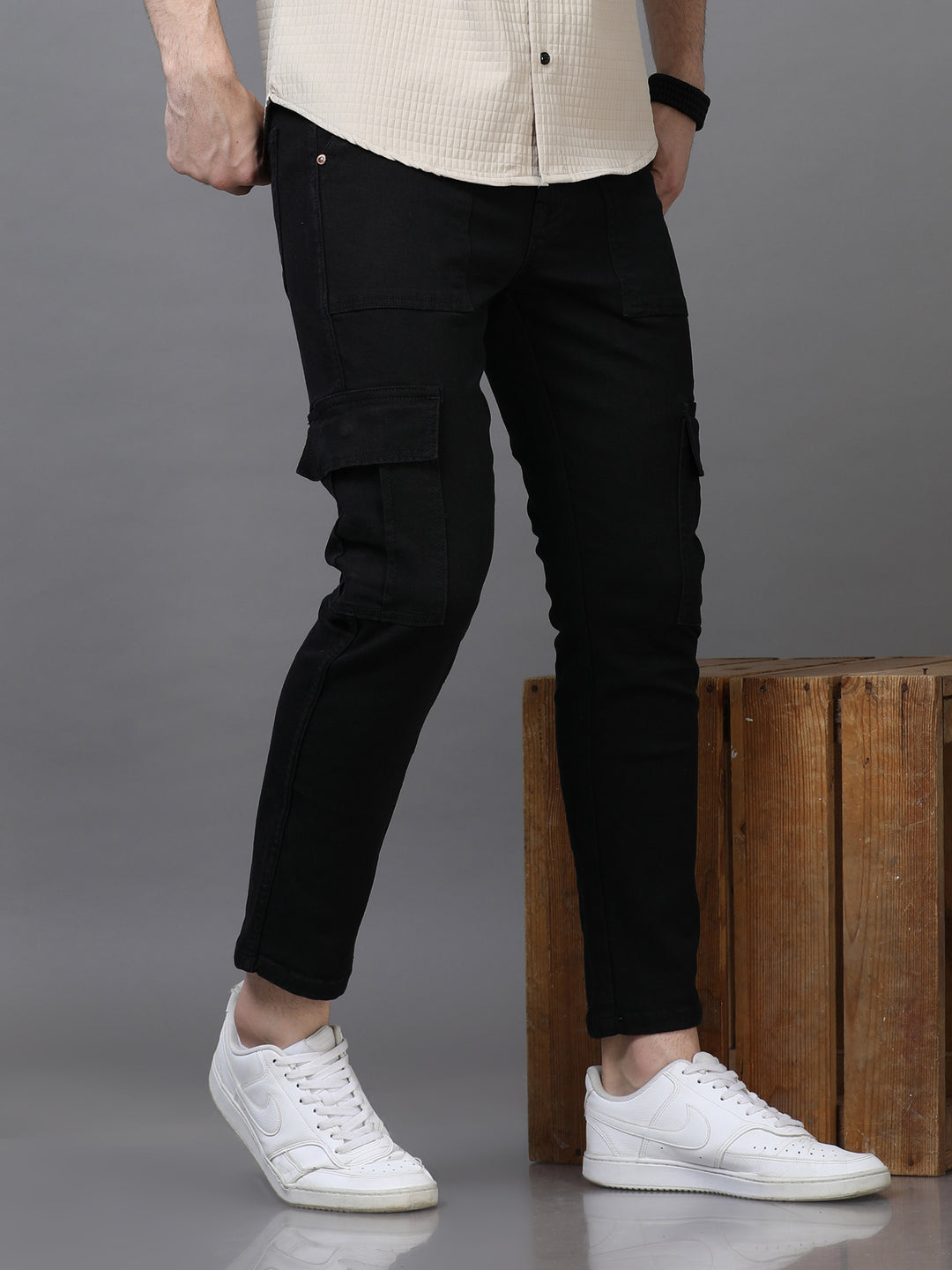 Authentic Jet Black Cargo Jeans Cargo Jeans Bushirt   