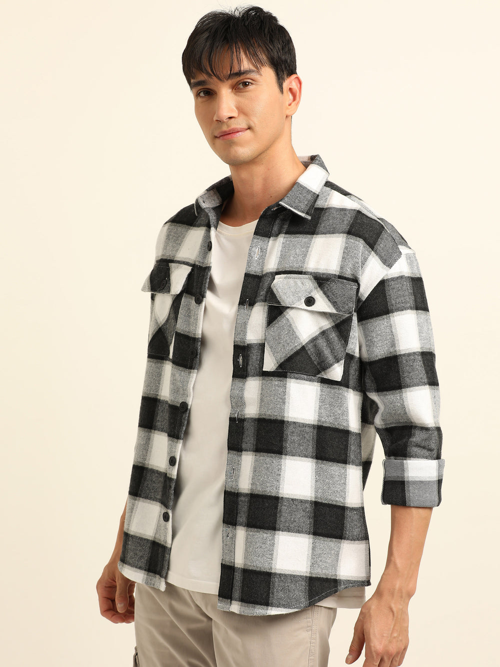 Black Oversize Checks Shackets Shackets Bushirt