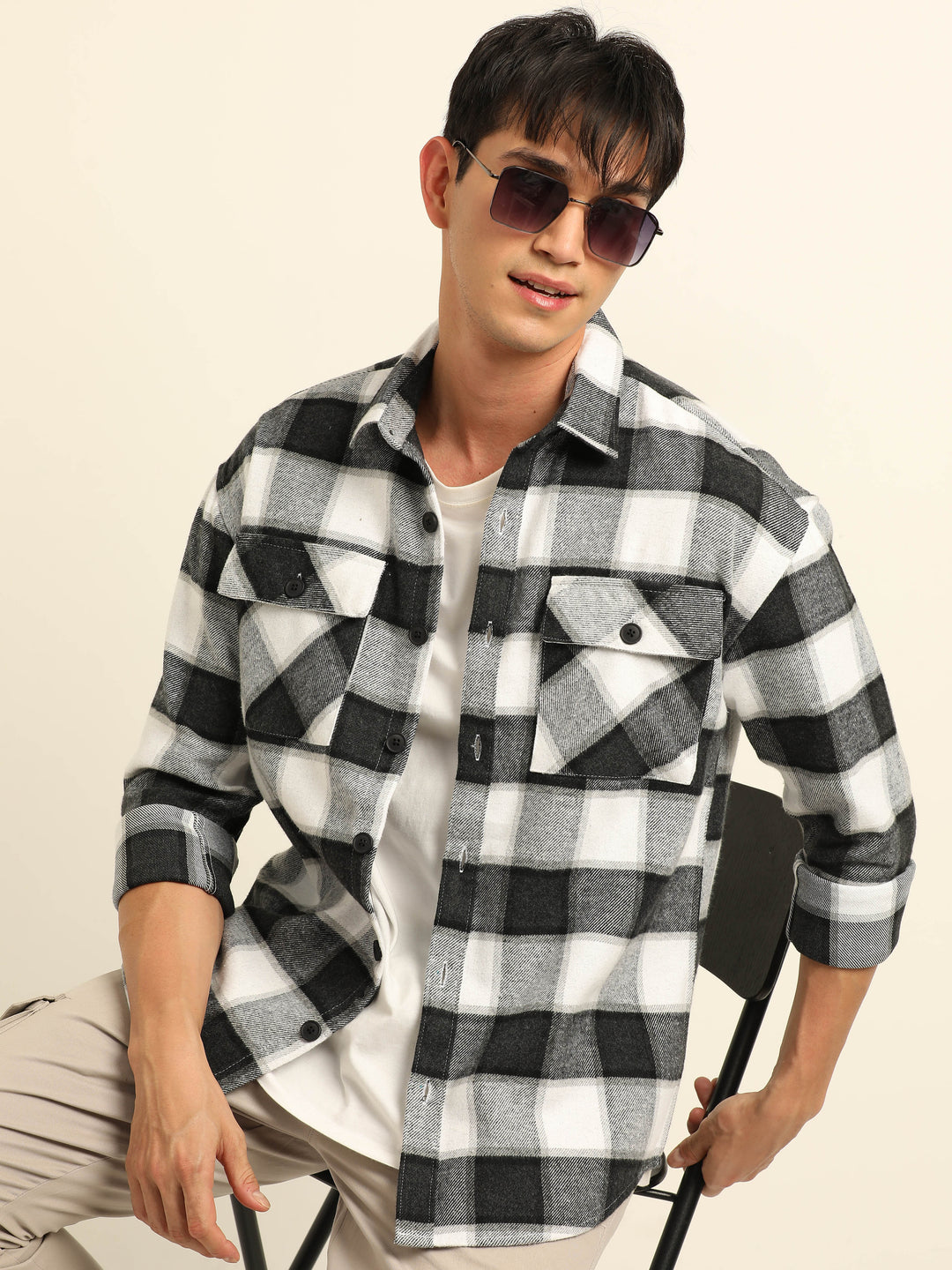 Black Oversize Checks Shackets Shackets Bushirt