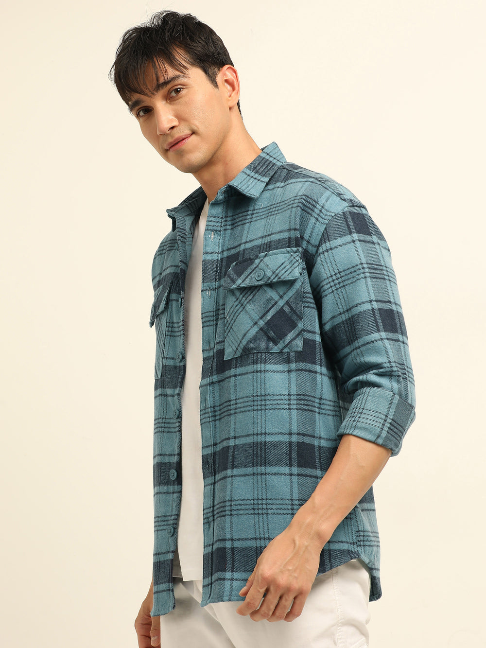 Tiffany Blue Oversize Checks Shackets Shackets Bushirt