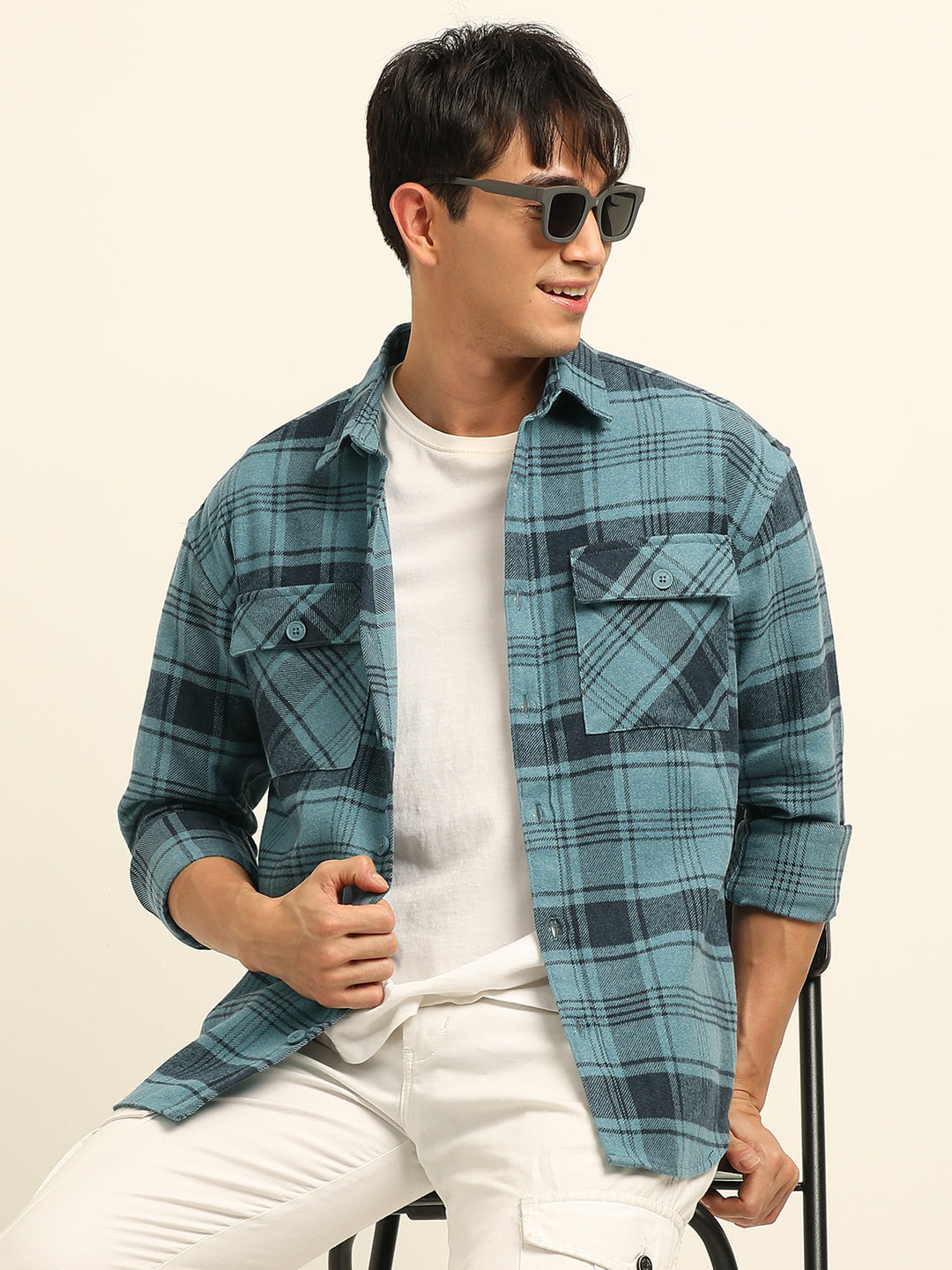 Tiffany Blue Oversize Checks Shackets Shackets Bushirt