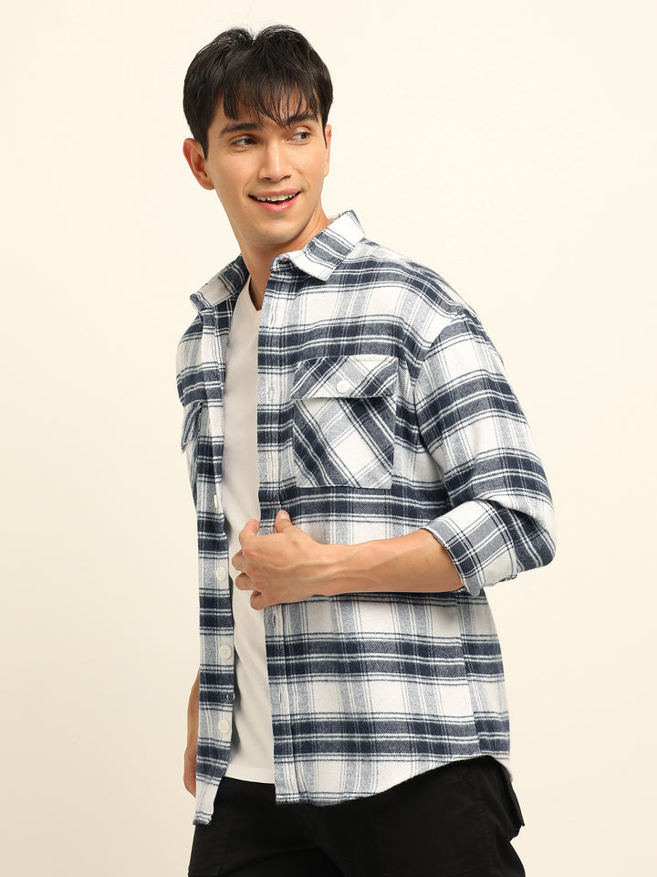 Blue Oversize Checks Shackets Shackets Bushirt