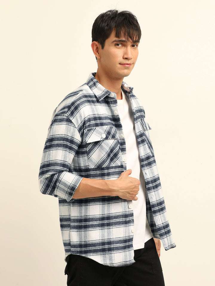 Blue Oversize Checks Shackets Shackets Bushirt