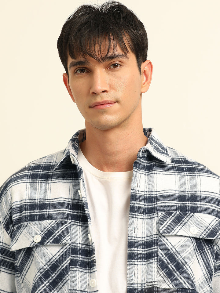 Blue Oversize Checks Shackets Shackets Bushirt