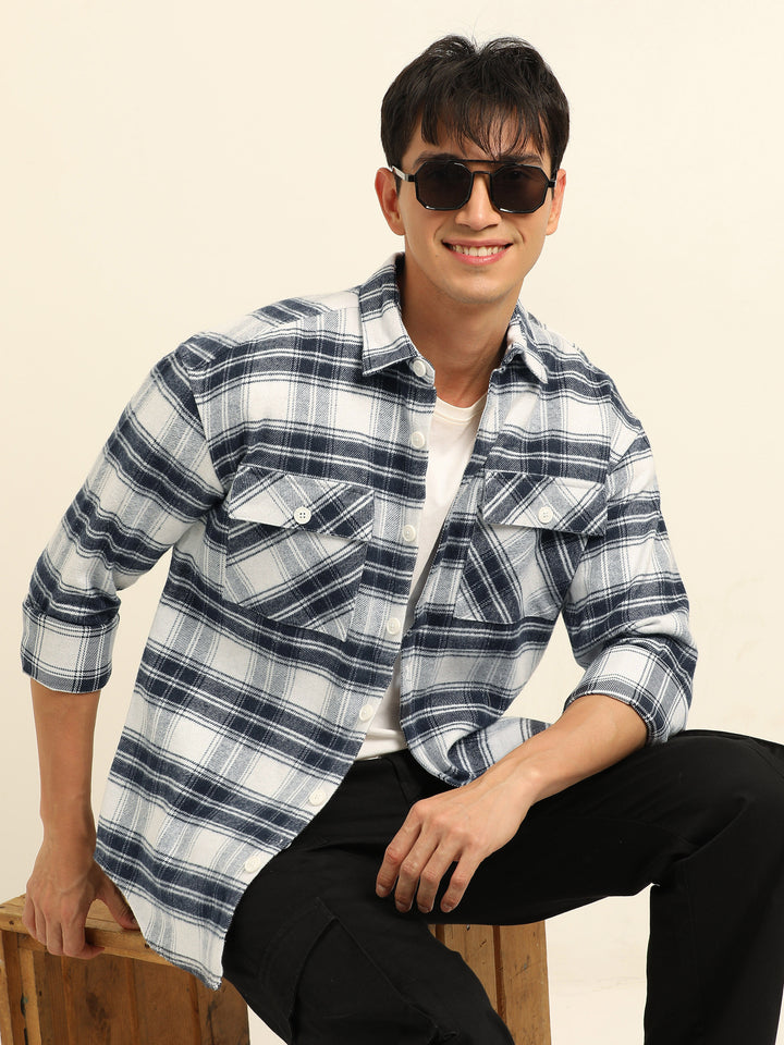 Blue Oversize Checks Shackets Shackets Bushirt