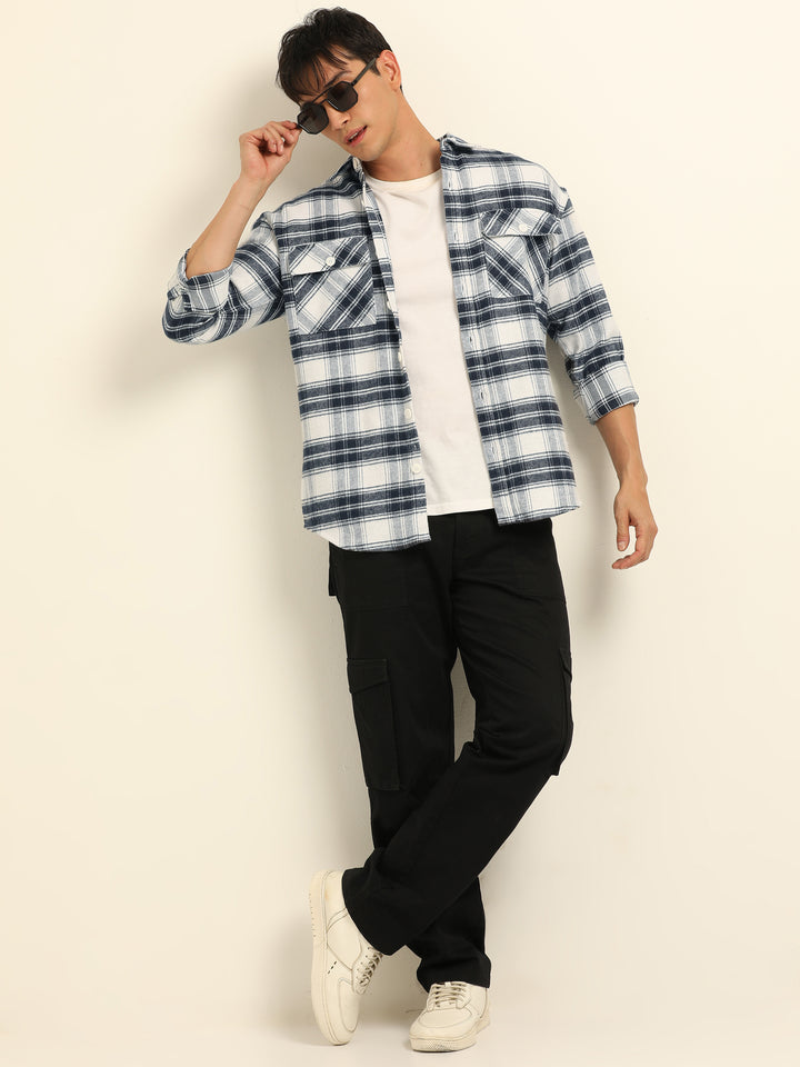 Blue Oversize Checks Shackets Shackets Bushirt