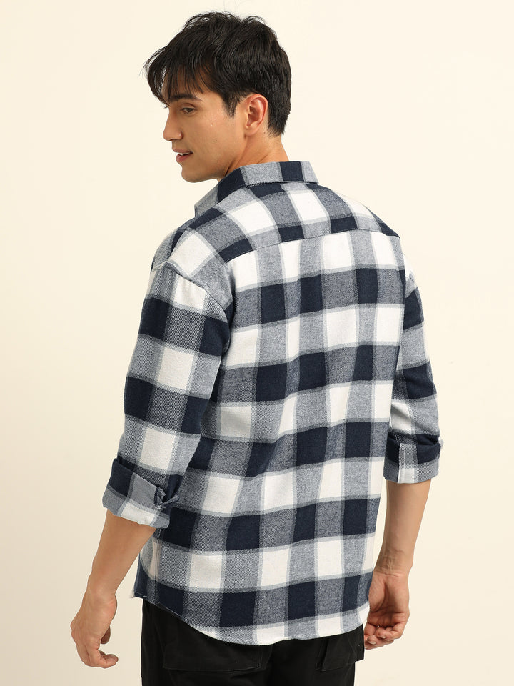 Navy Blue Oversize Checks Shackets Shackets Bushirt