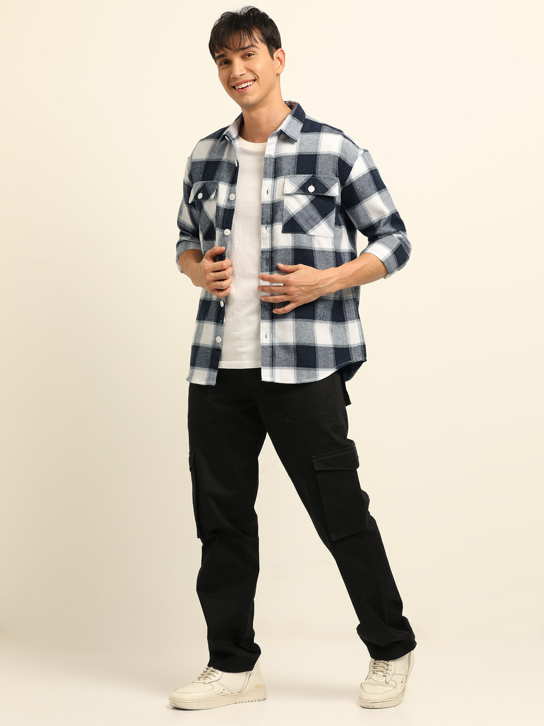 Navy Blue Oversize Checks Shackets Shackets Bushirt