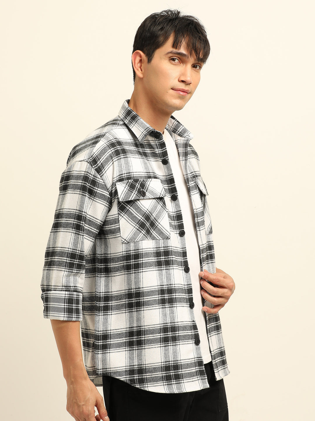 Black Oversize Checks Shackets Shackets Bushirt