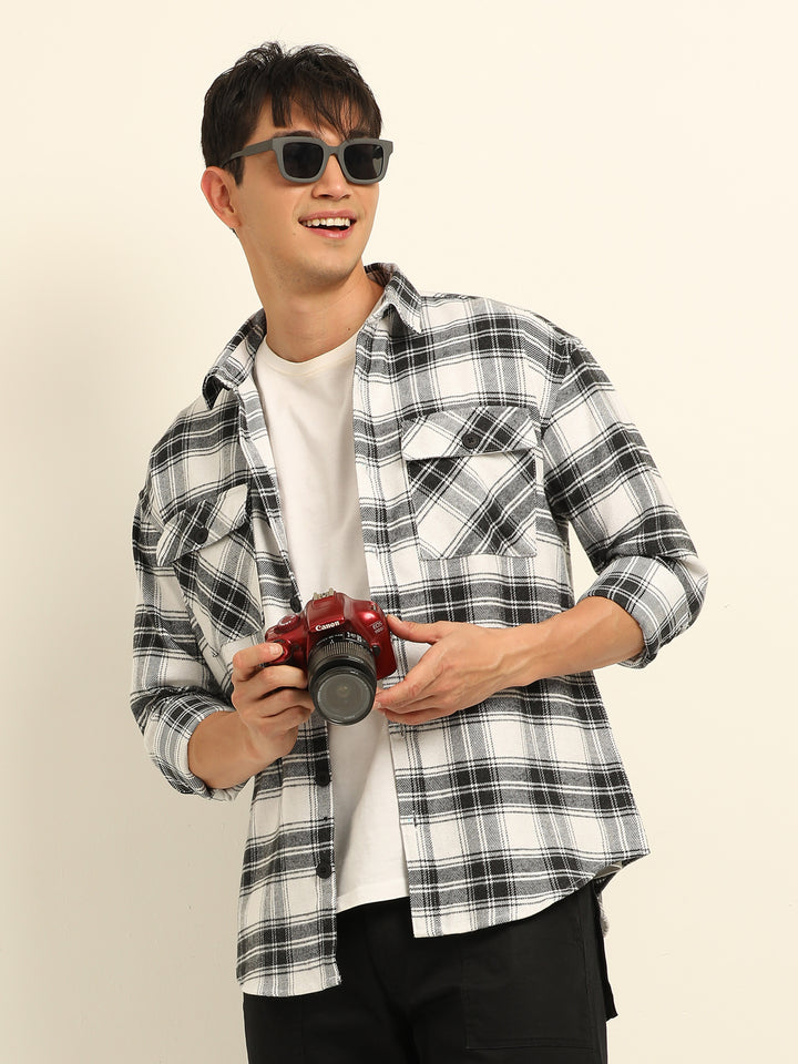 Black Oversize Checks Shackets Shackets Bushirt