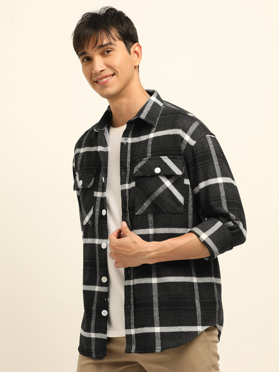 Black Oversize Checks Shackets Shackets Bushirt