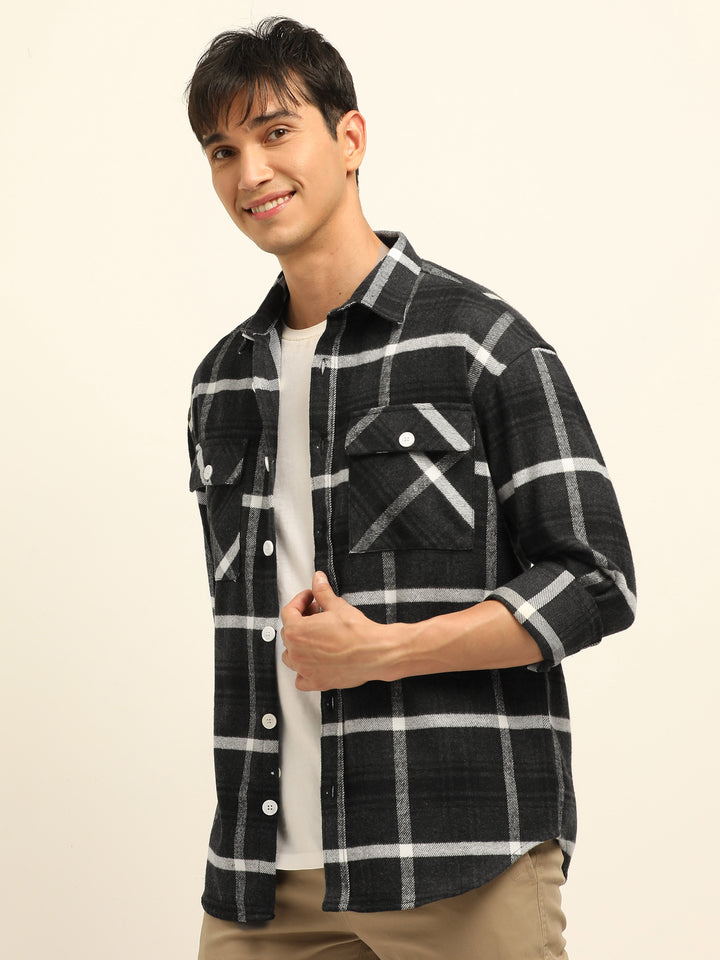 Black Oversize Checks Shackets Shackets Bushirt