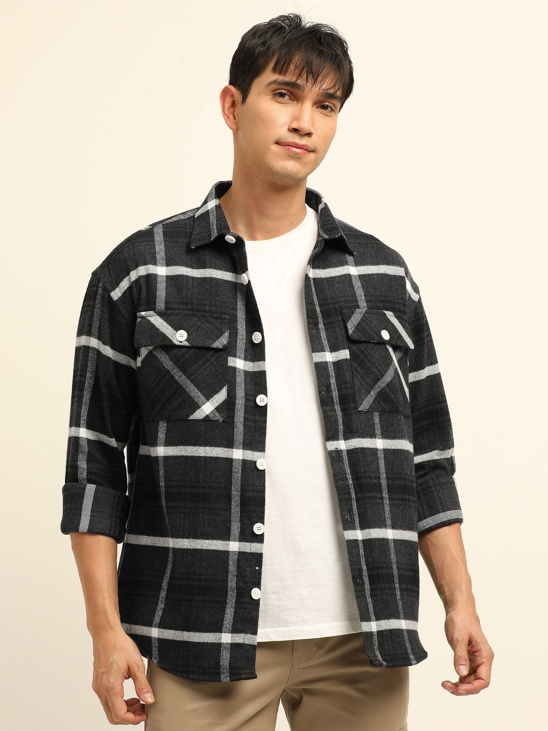 Black Oversize Checks Shackets Shackets Bushirt