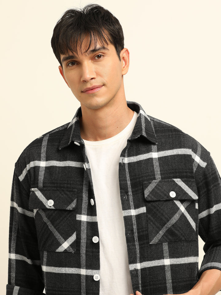 Black Oversize Checks Shackets Shackets Bushirt