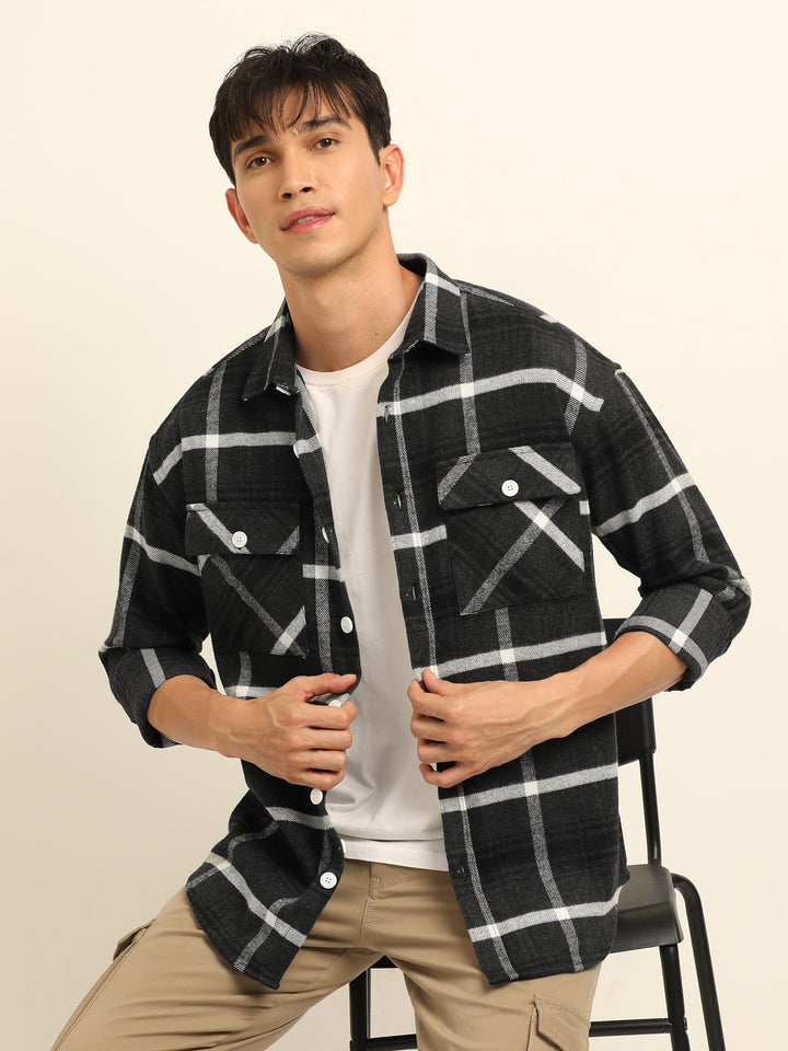 Black Oversize Checks Shackets Shackets Bushirt