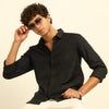 Black Regular Fit Textured Shirt Structured Shirt Bushirt