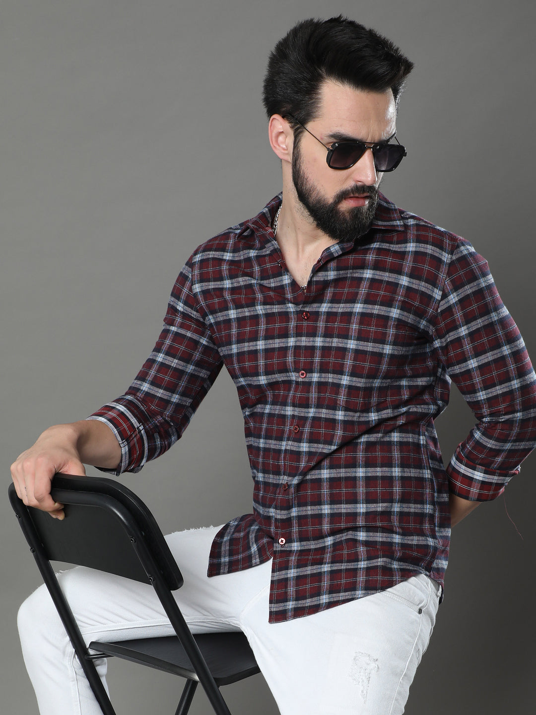 Quadrey Burgundy Checks Shirt Checks Shirt Bushirt