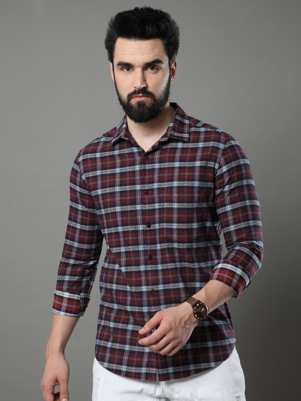 Quadrey Burgundy Checks Shirt Checks Shirt Bushirt