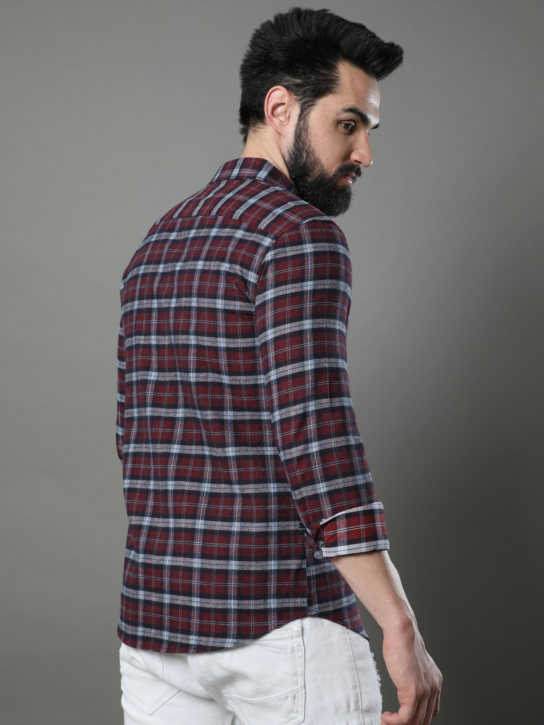 Quadrey Burgundy Checks Shirt Checks Shirt Bushirt