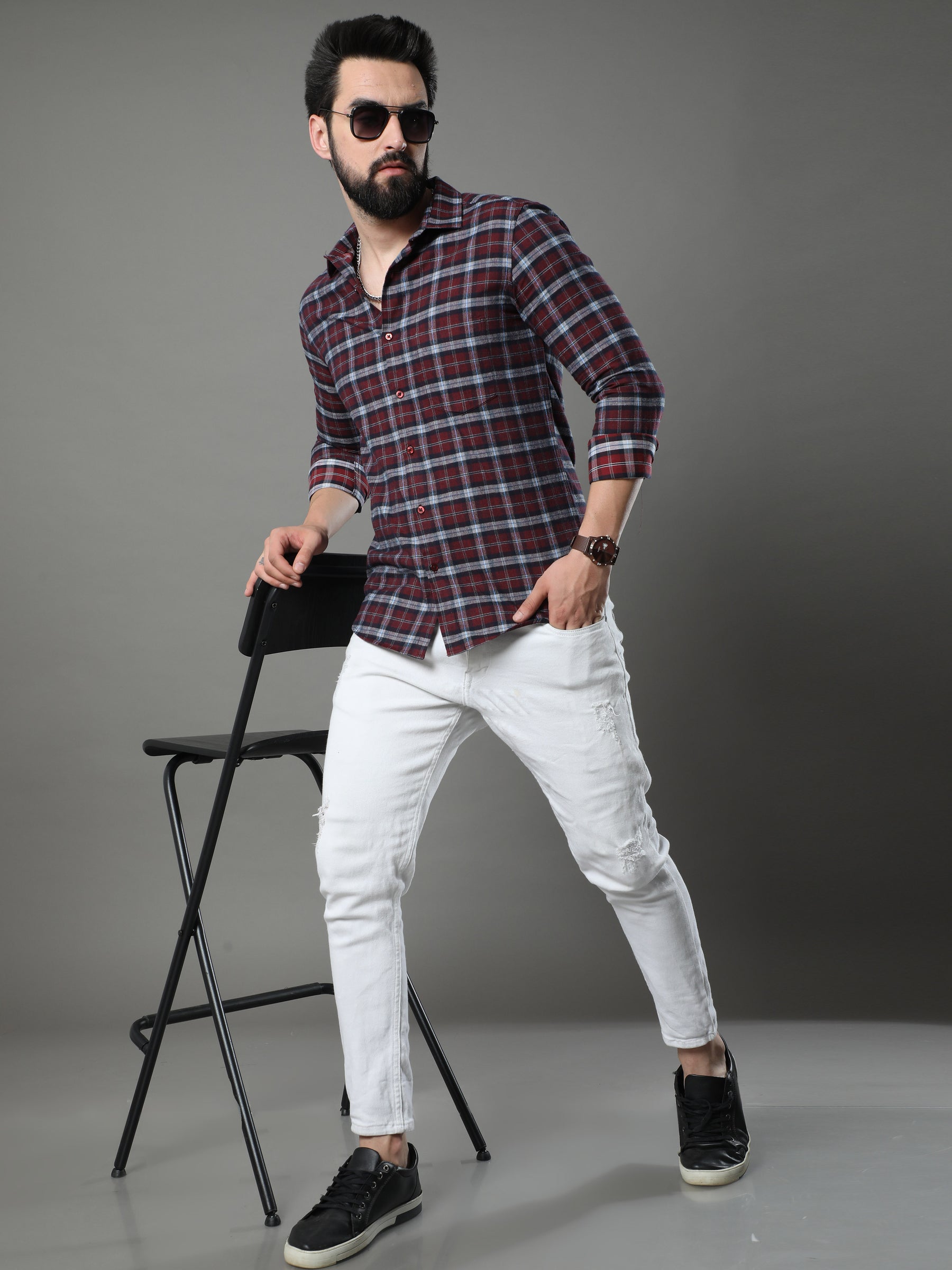 Quadrey Burgundy Checks Shirt Checks Shirt Bushirt