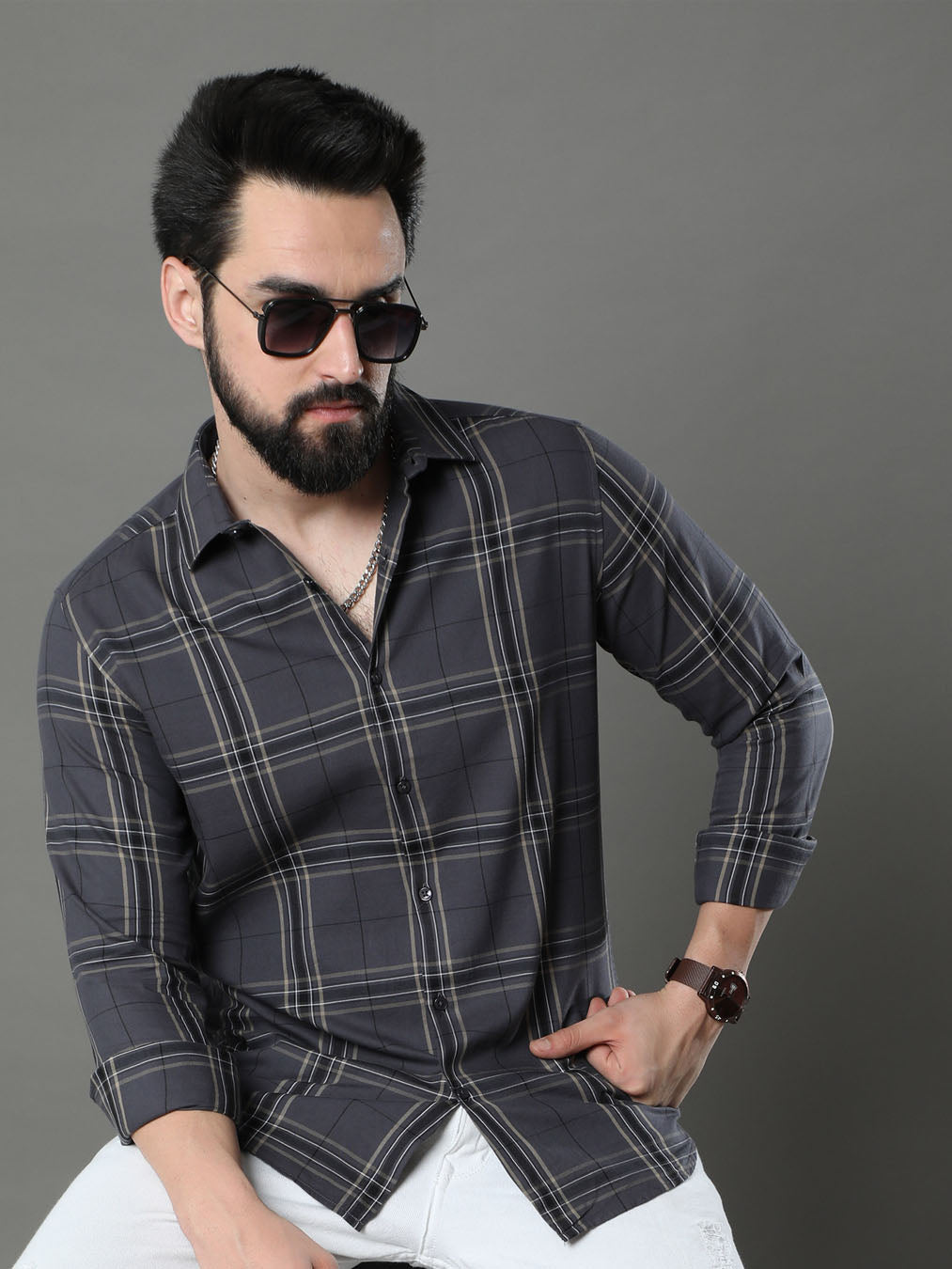 Imperial Iron Grey Checks Shirt Checks Shirt Bushirt