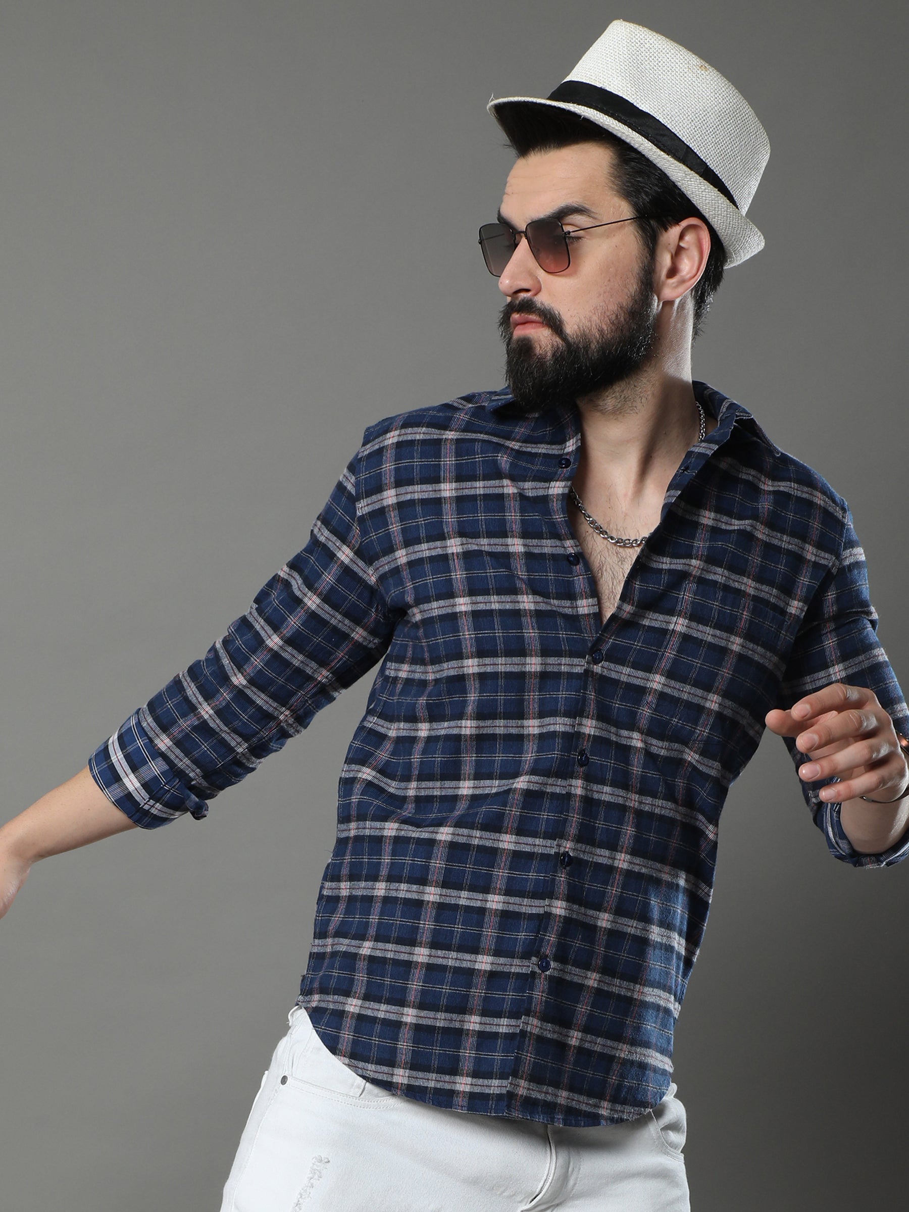 Quadrey Navy Blue Checks Shirt Checks Shirt Bushirt