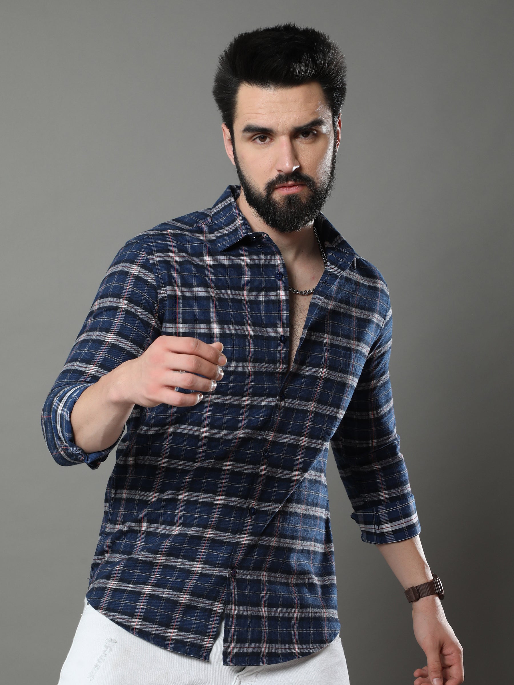 Quadrey Navy Blue Checks Shirt Checks Shirt Bushirt