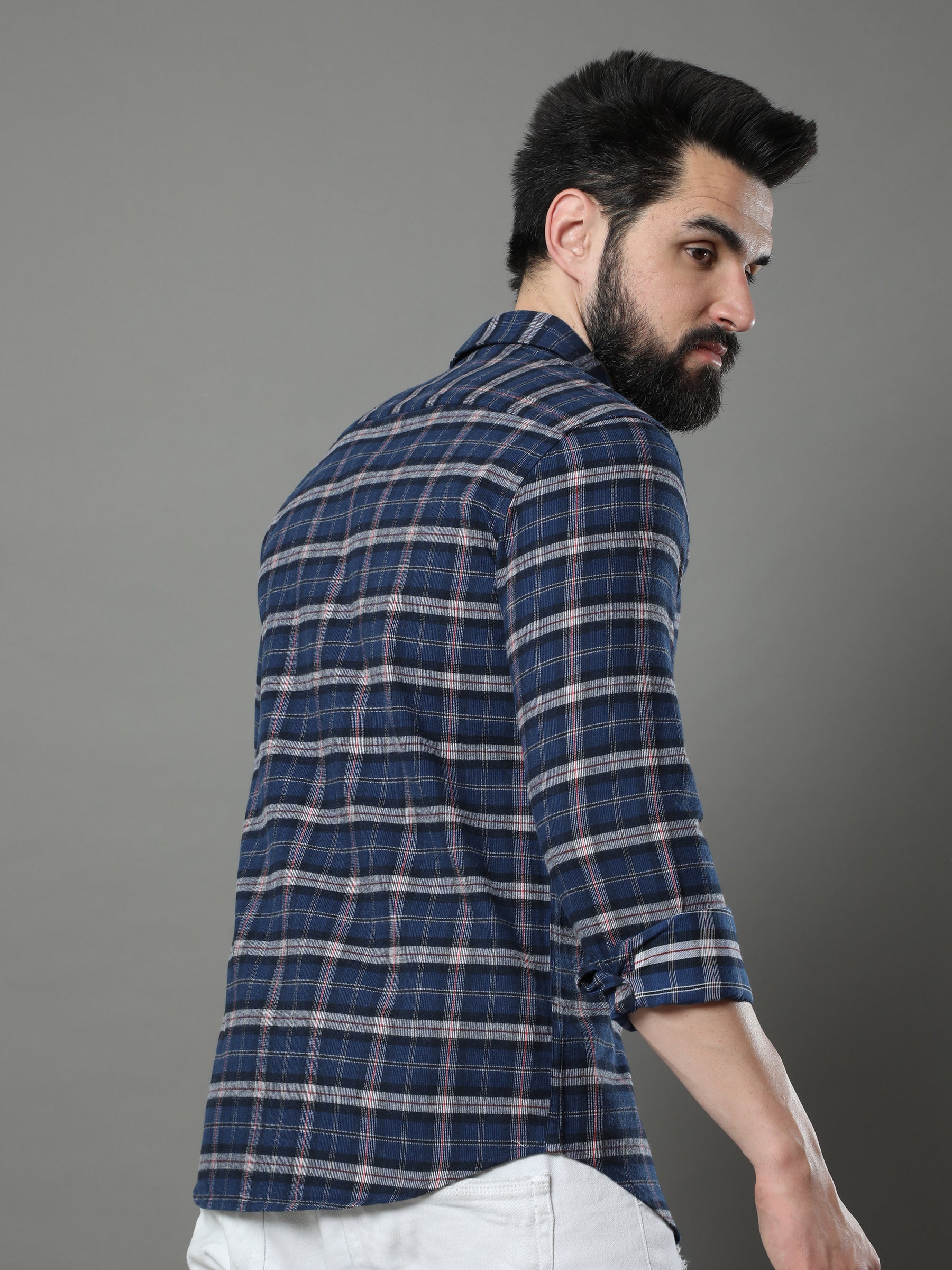 Quadrey Navy Blue Checks Shirt Checks Shirt Bushirt