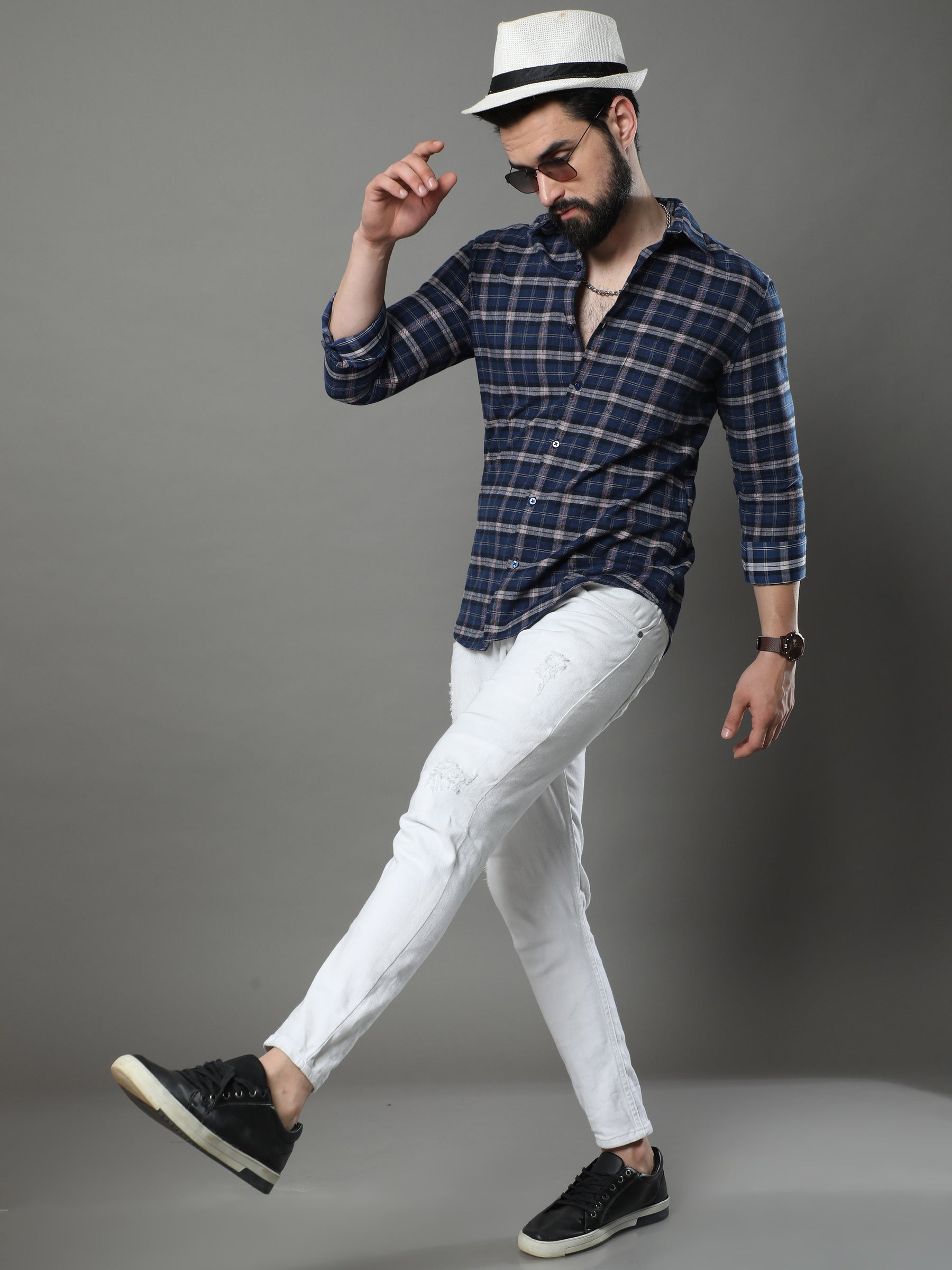 Quadrey Navy Blue Checks Shirt Checks Shirt Bushirt