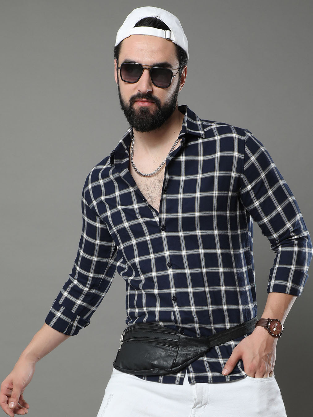 Imperial Navy Blue Checks Shirt Checks Shirt Bushirt