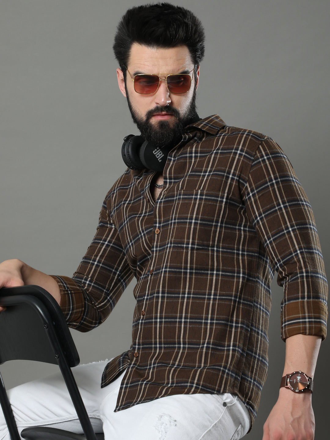 Quadrey Brown Checks Shirt Checks Shirt Bushirt