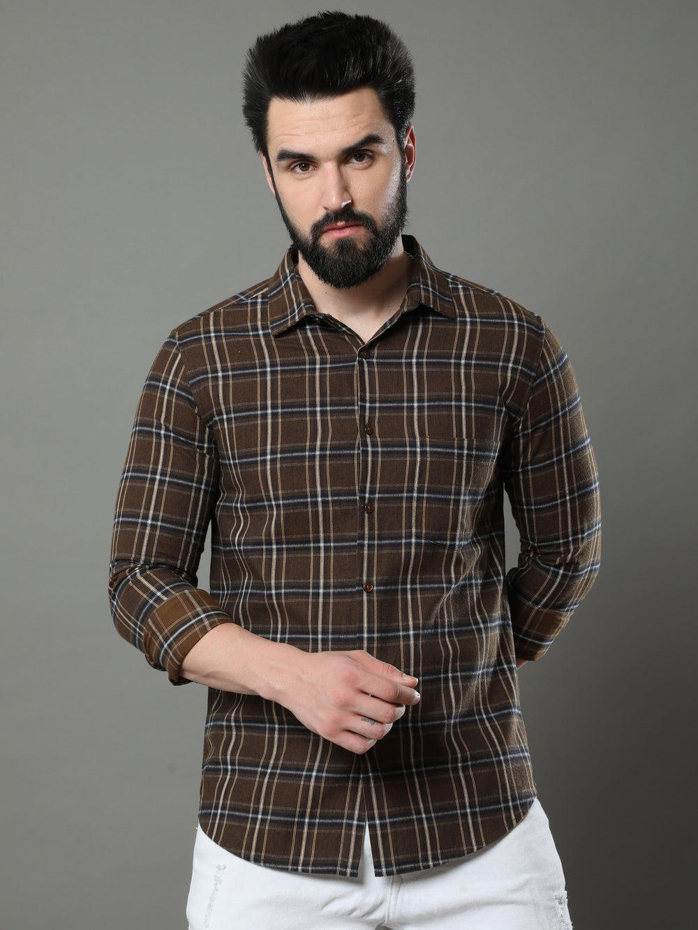 Quadrey Brown Checks Shirt Checks Shirt Bushirt