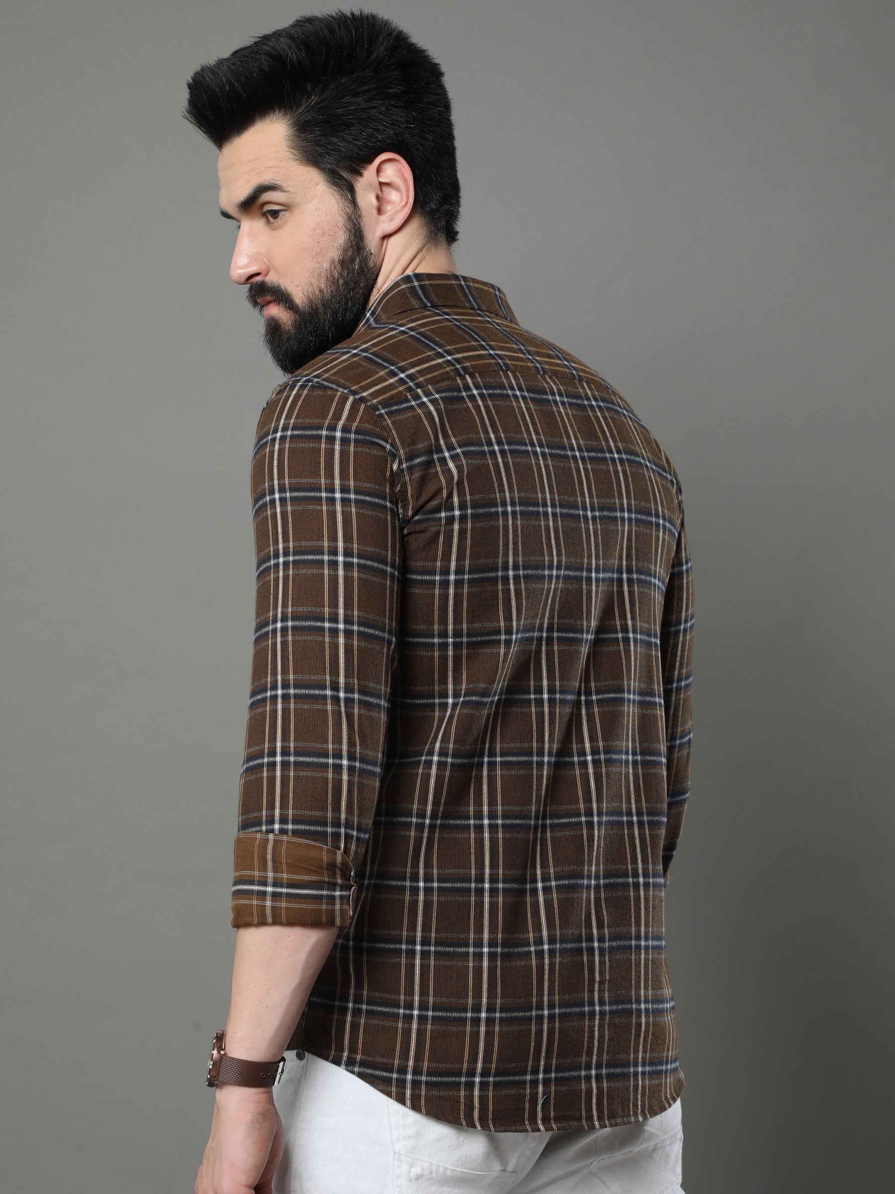 Quadrey Brown Checks Shirt Checks Shirt Bushirt