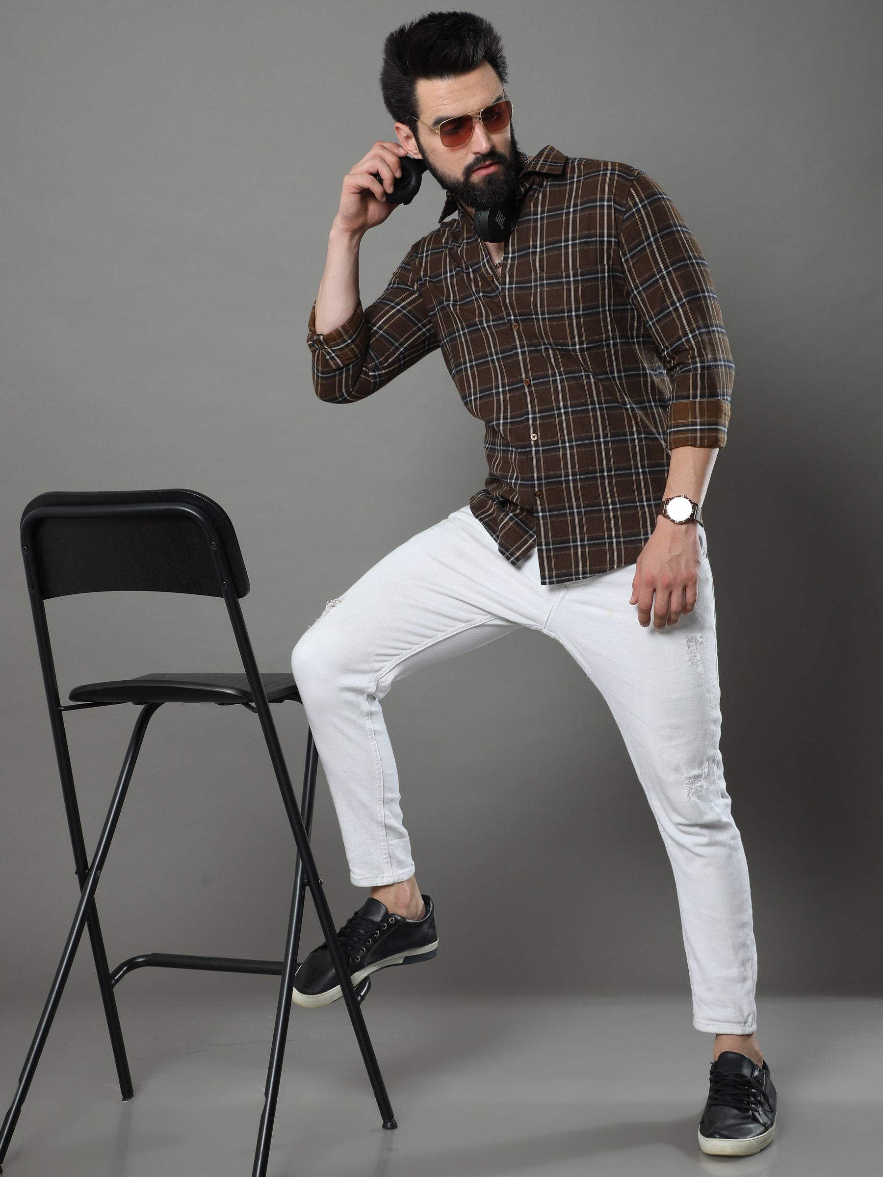 Quadrey Brown Checks Shirt Checks Shirt Bushirt