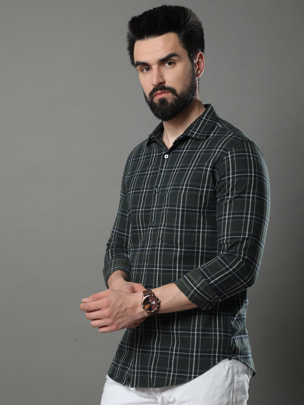 Quadrey Dark Green Checks Shirt Checks Shirt Bushirt