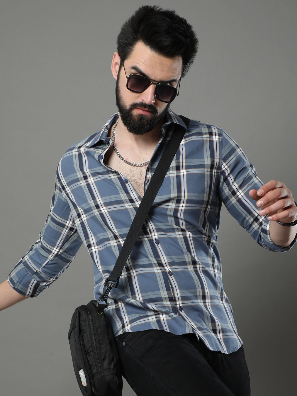 Imperial Steel Blue Checks Shirt Checks Shirt Bushirt