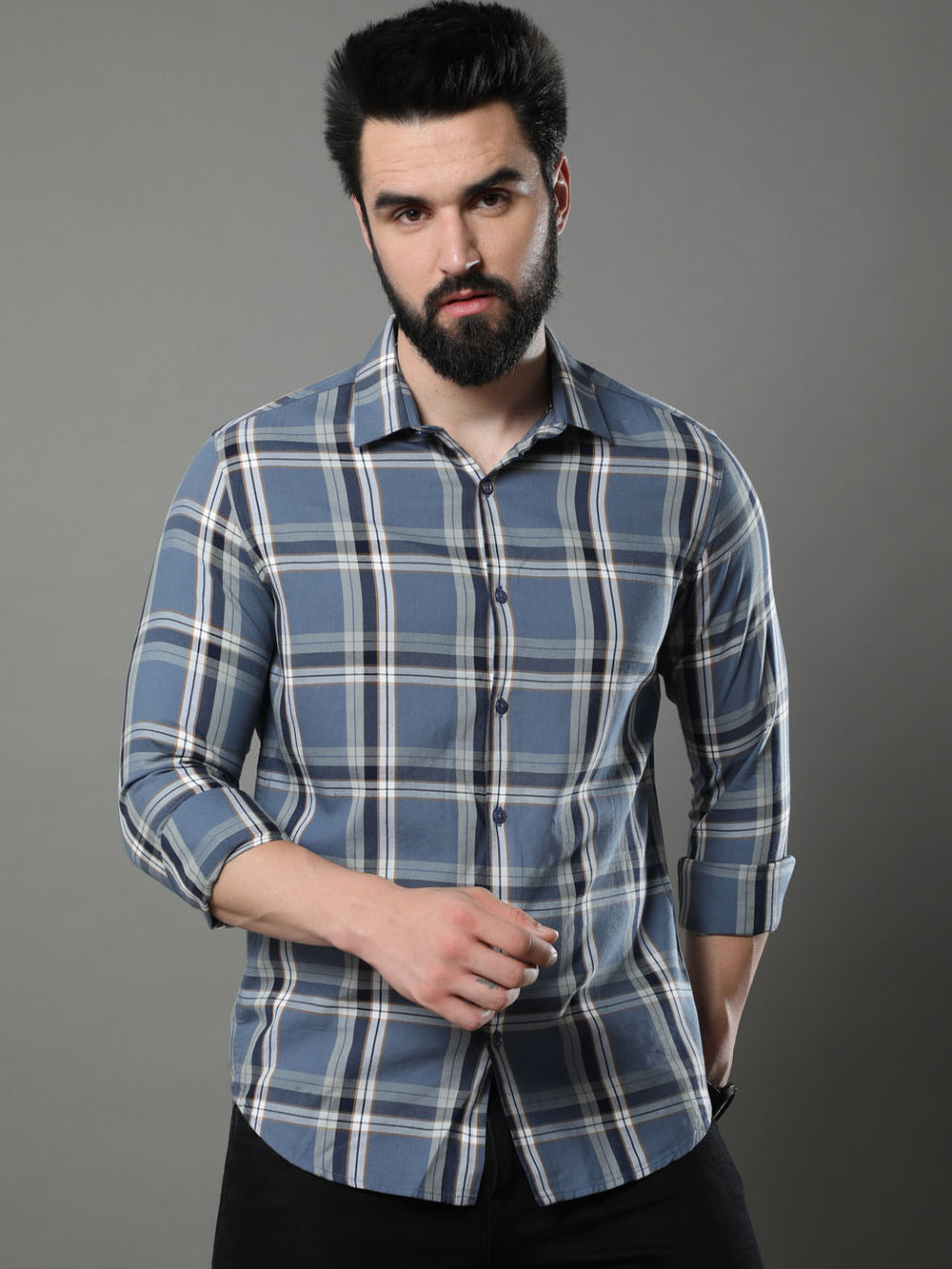 Imperial Steel Blue Checks Shirt Checks Shirt Bushirt   