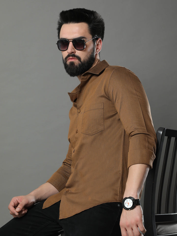 Peanut Brown Solid Shirt Solid Shirt Bushirt