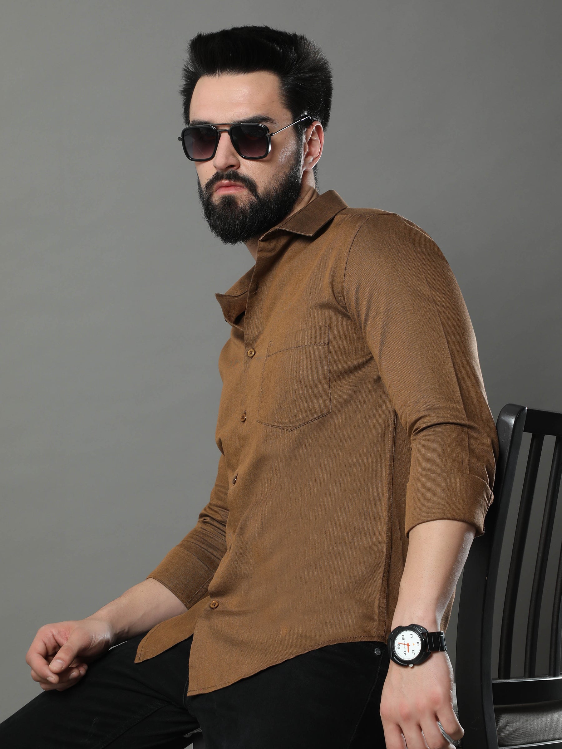 Peanut Brown Solid Shirt Solid Shirt Bushirt