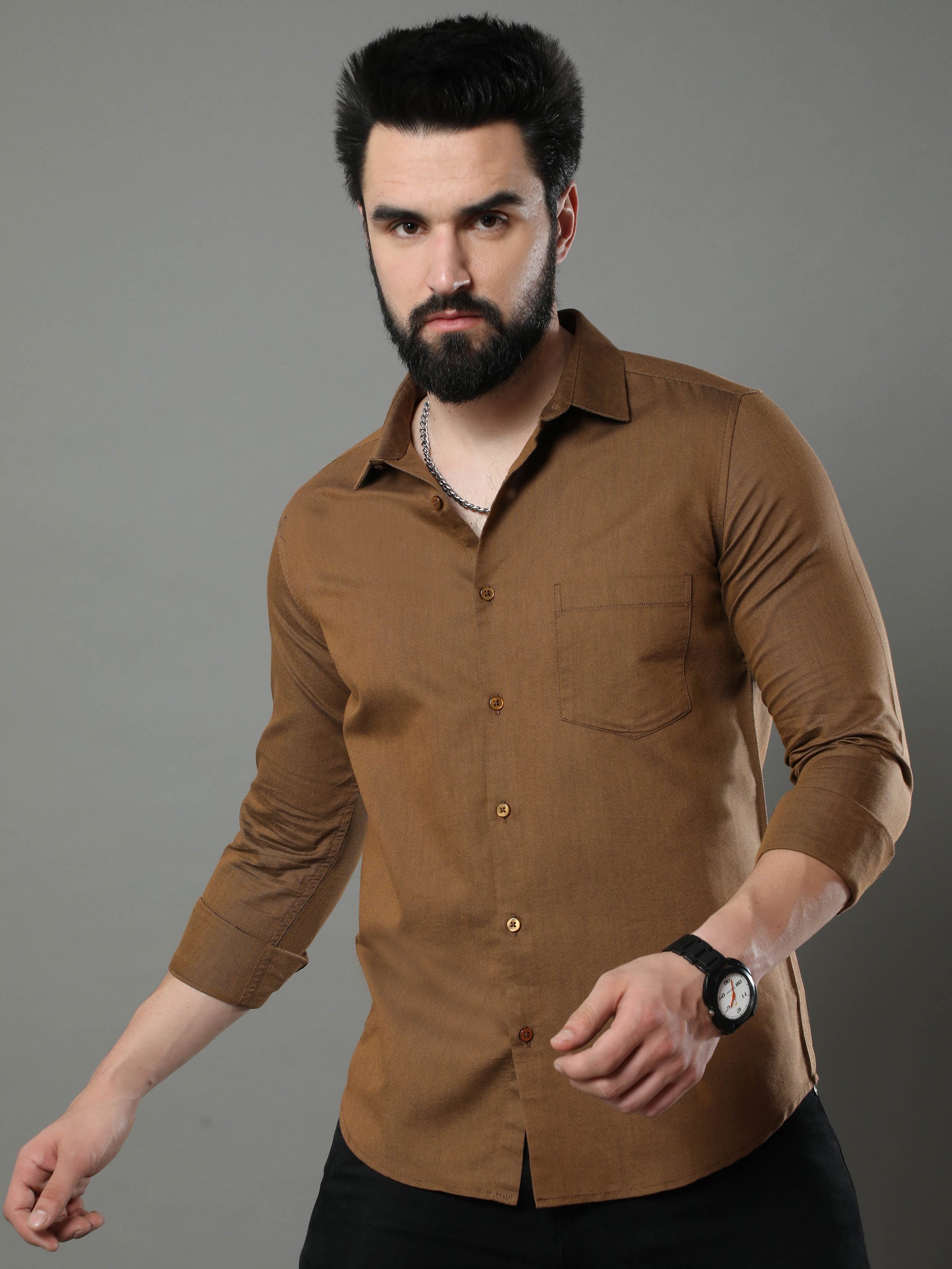 Peanut Brown Solid Shirt Solid Shirt Bushirt