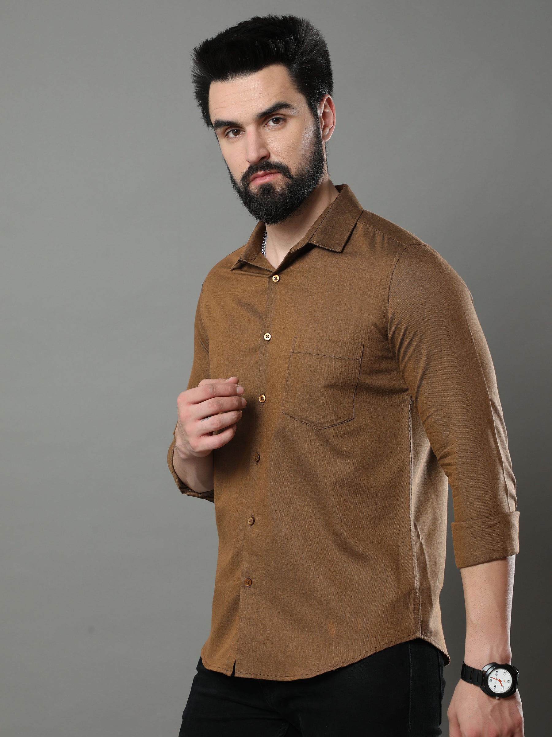Peanut Brown Solid Shirt Solid Shirt Bushirt