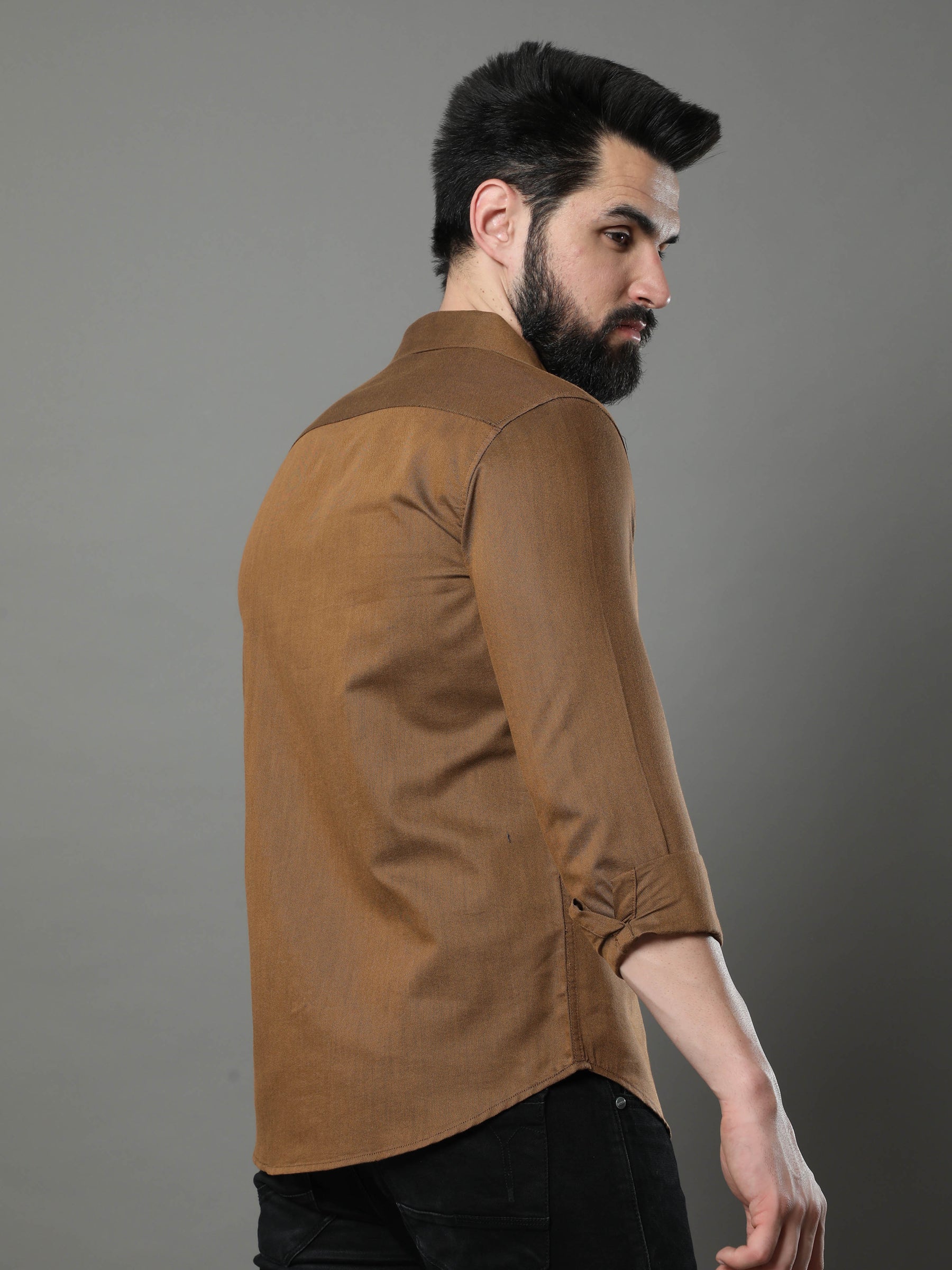 Peanut Brown Solid Shirt Solid Shirt Bushirt