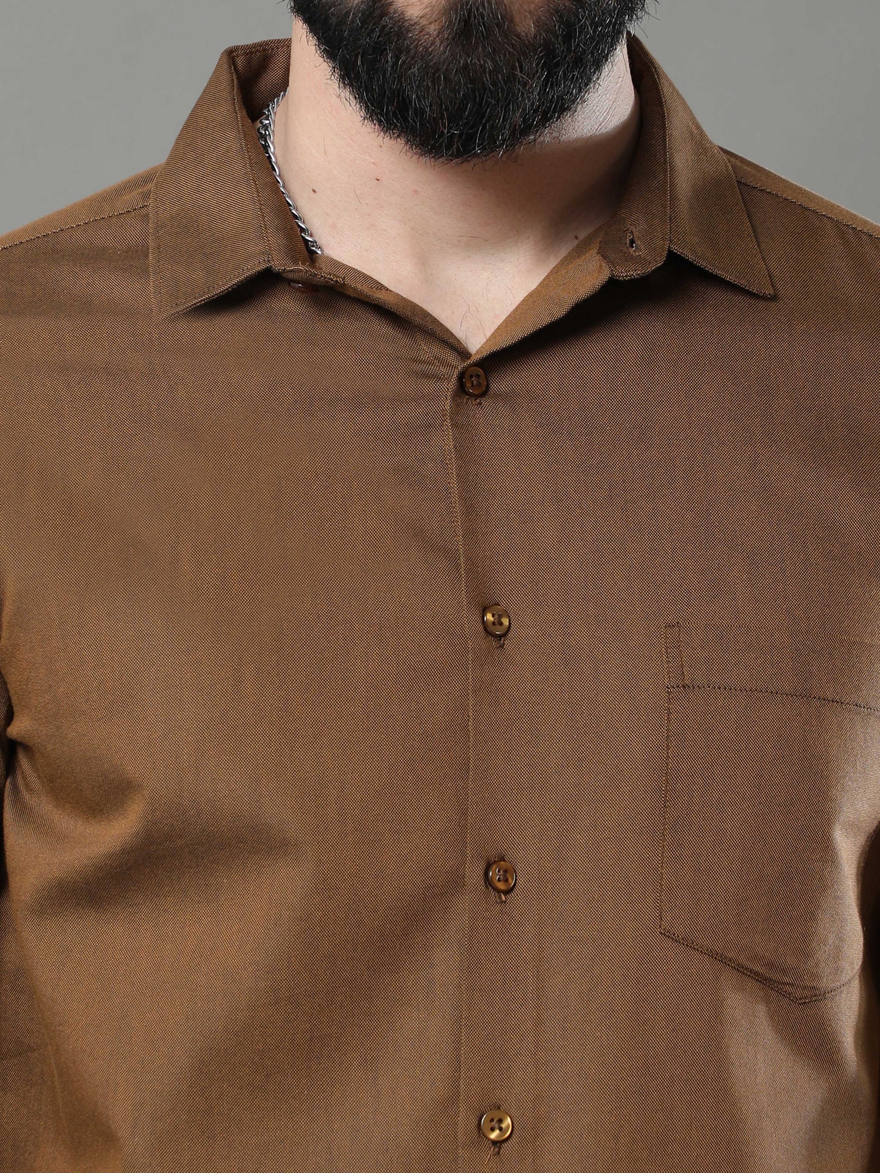 Peanut Brown Solid Shirt Solid Shirt Bushirt