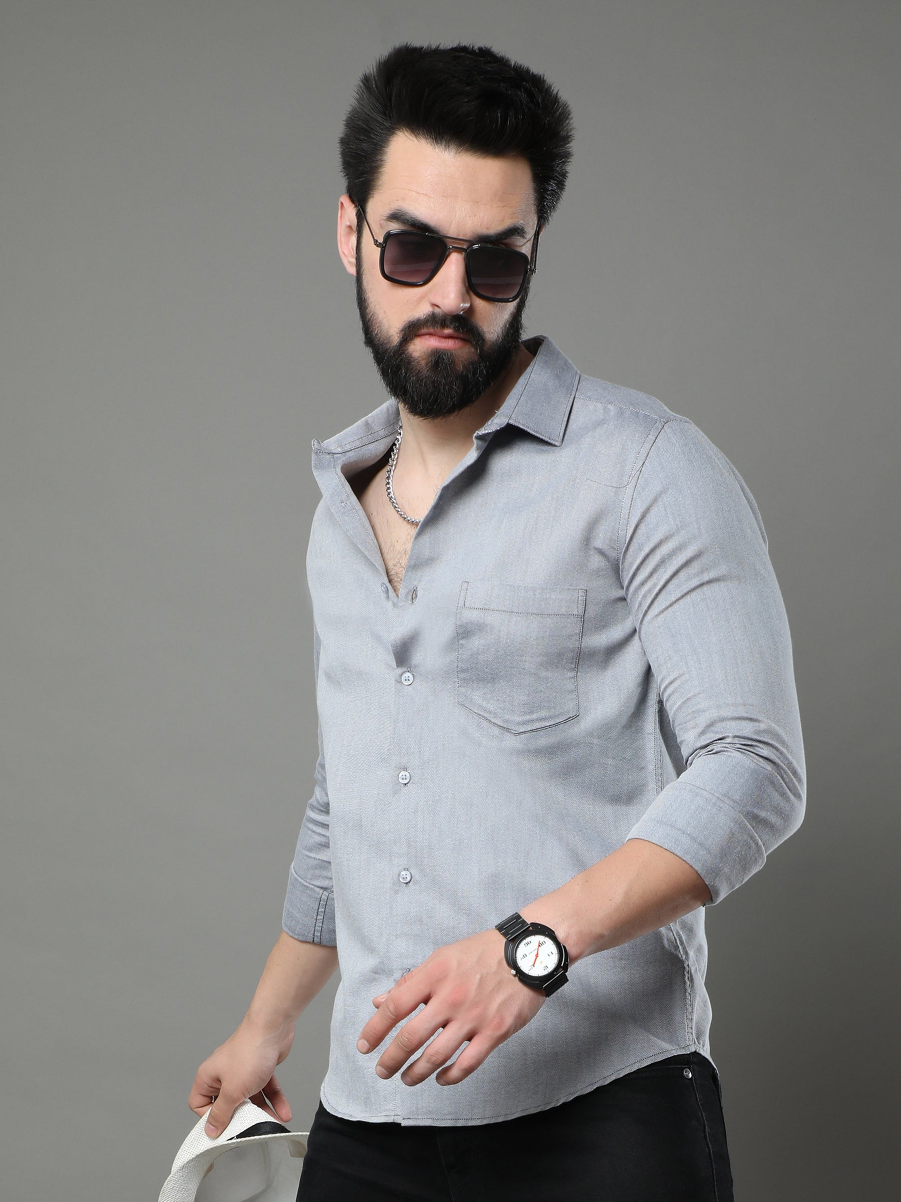 Vintage Grey Solid Shirt Solid Shirt Bushirt