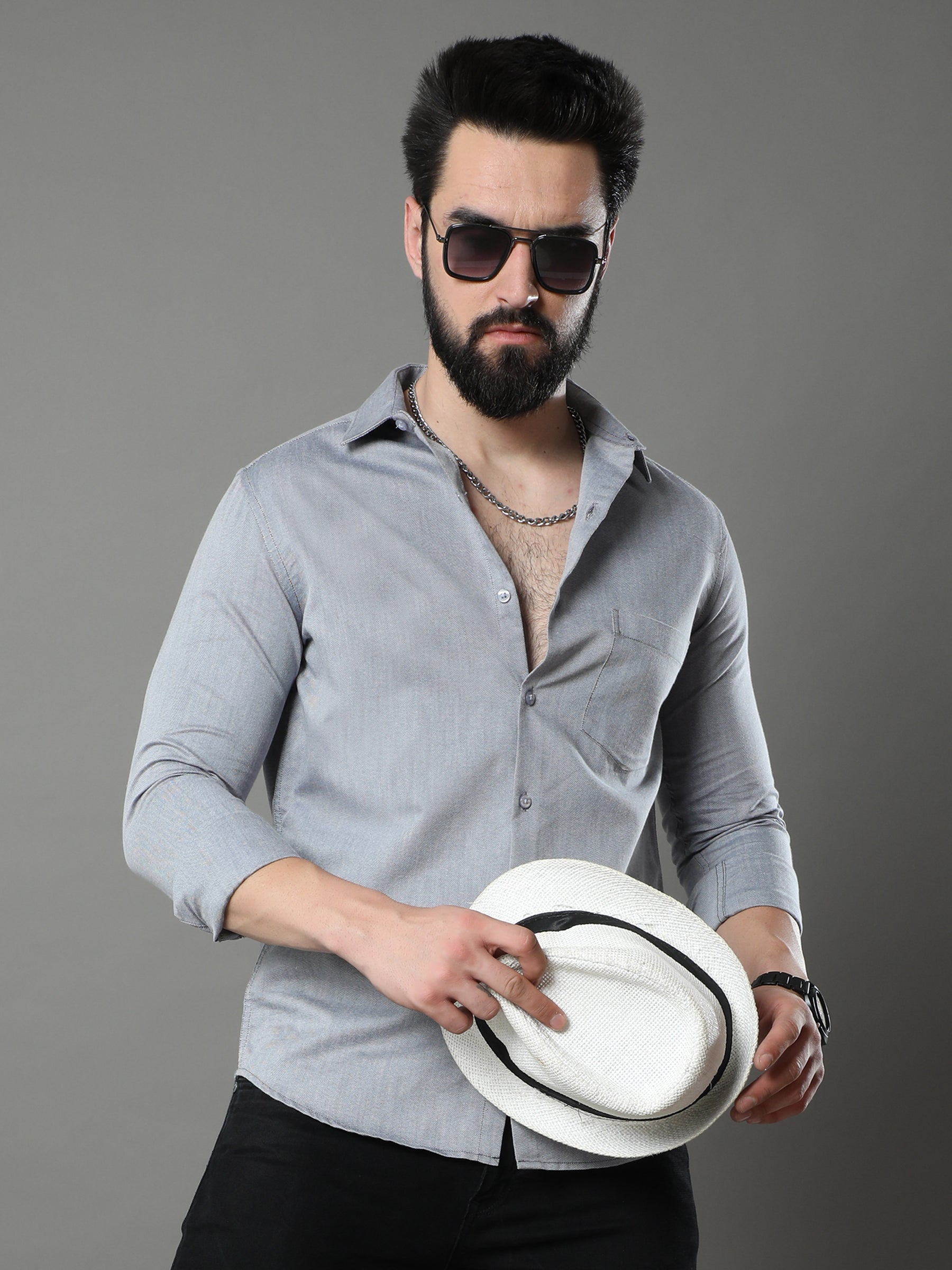 Vintage Grey Solid Shirt Solid Shirt Bushirt