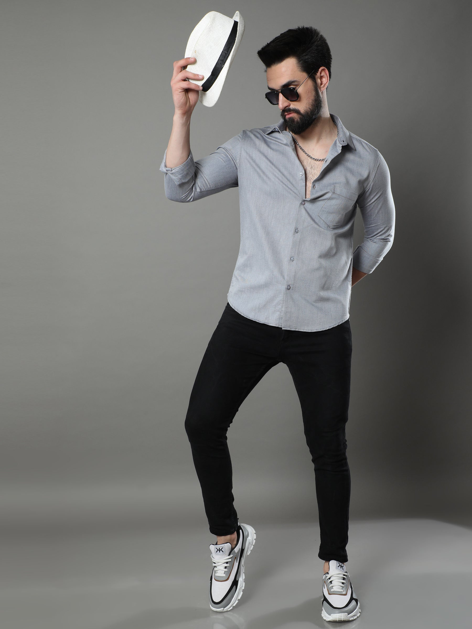 Vintage Grey Solid Shirt Solid Shirt Bushirt