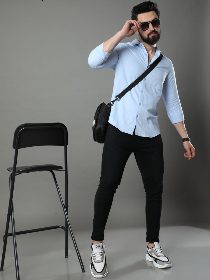 Light Blue Solid Shirt Solid Shirt Bushirt