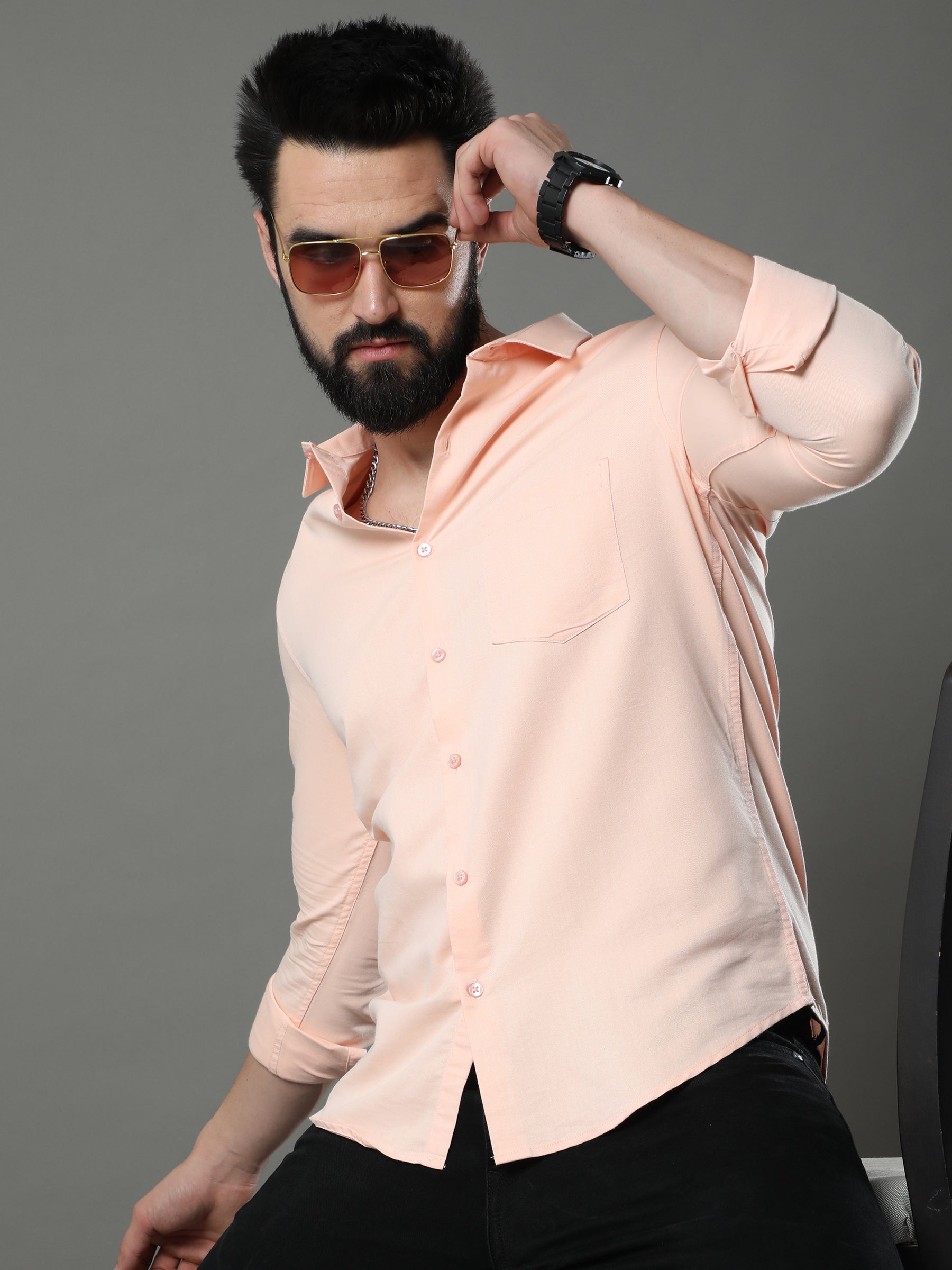 Buff Orange Solid Shirt Solid Shirt Bushirt