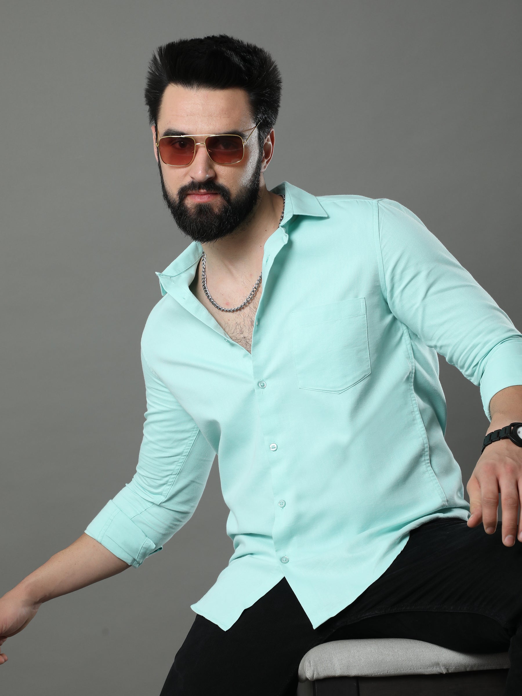 Aero Blue Solid Shirt Solid Shirt Bushirt