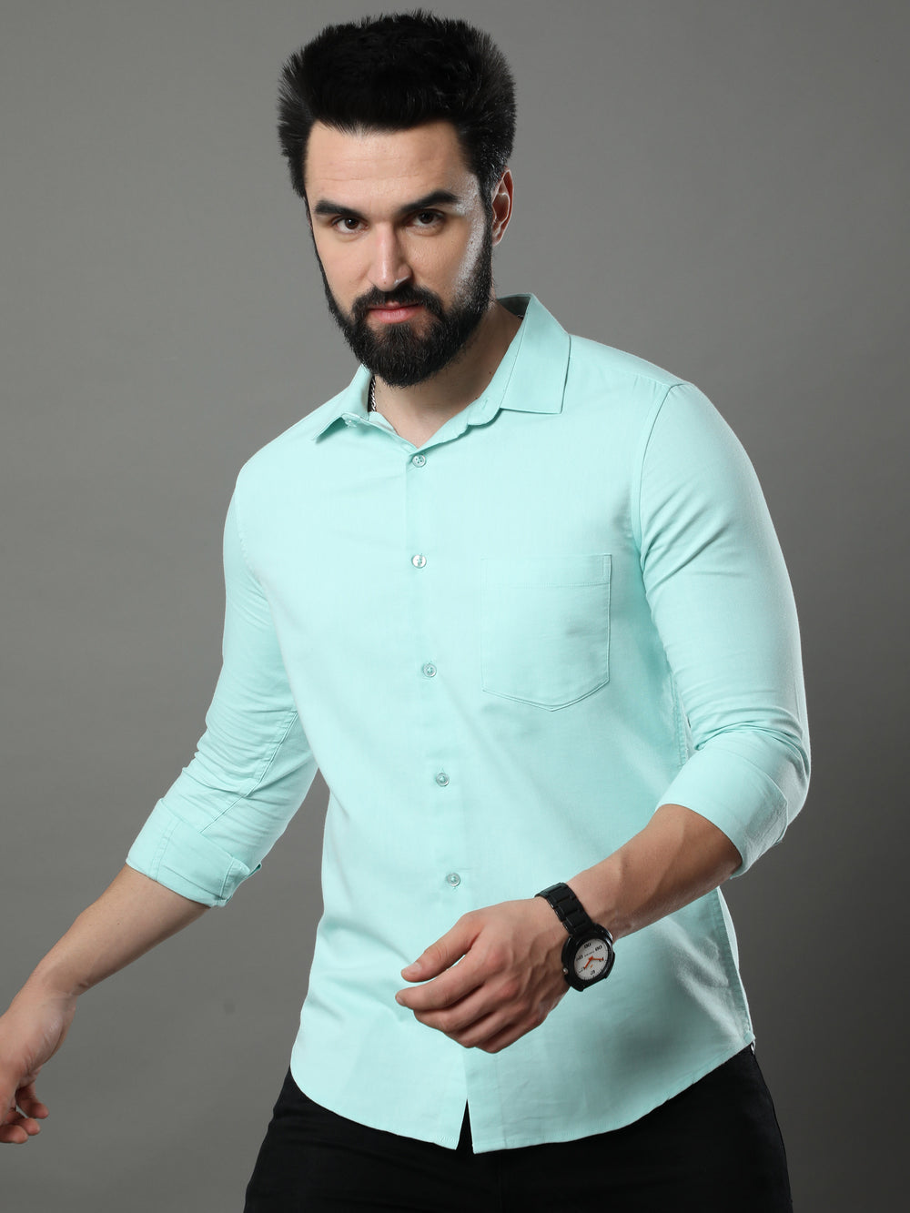 Aero Blue Solid Shirt Solid Shirt Bushirt